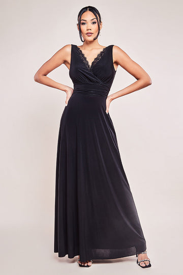Diamante & Scalloped Lace Neck Maxi Dress Goddiva